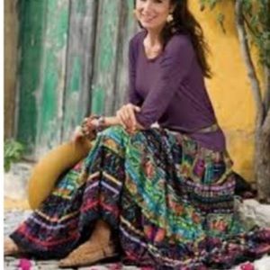 Tiered Pheasant Boho Gypsy Ethnic Maxi Skirt Size PS